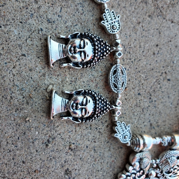 New Oversized Buddha Heads 925 Silver Tribal Necklace. - Picture 10 of 15